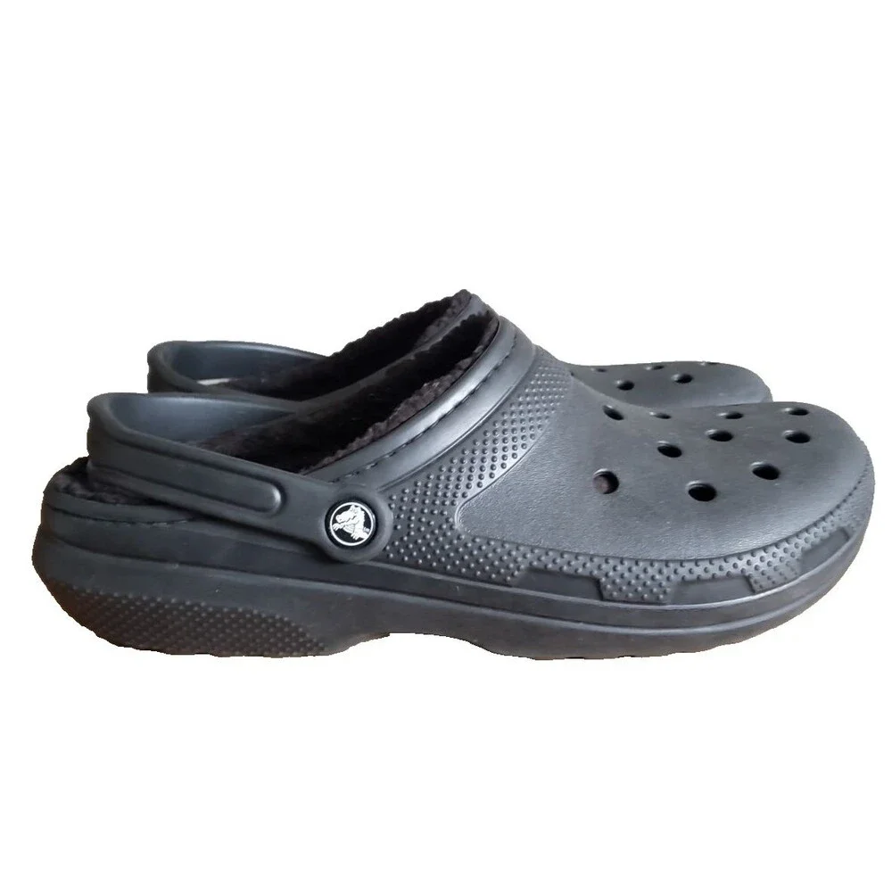CROCS Classic Clog Black Faux Fur Lined Slip-On Shoes Mem's Size 12